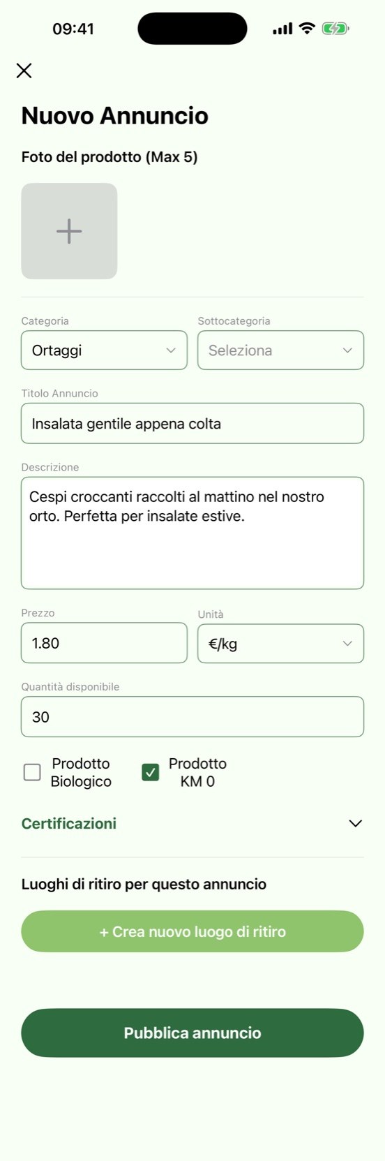 La schermata di pubblicazione di un annuncio